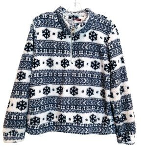 Weekending Black/White Fair Isle Sherpa Size XL 1/4 Zip Pull Over